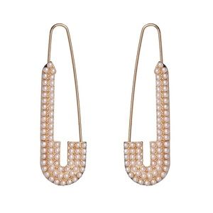 Gold Safety Pin Earrings with Faux Pearls